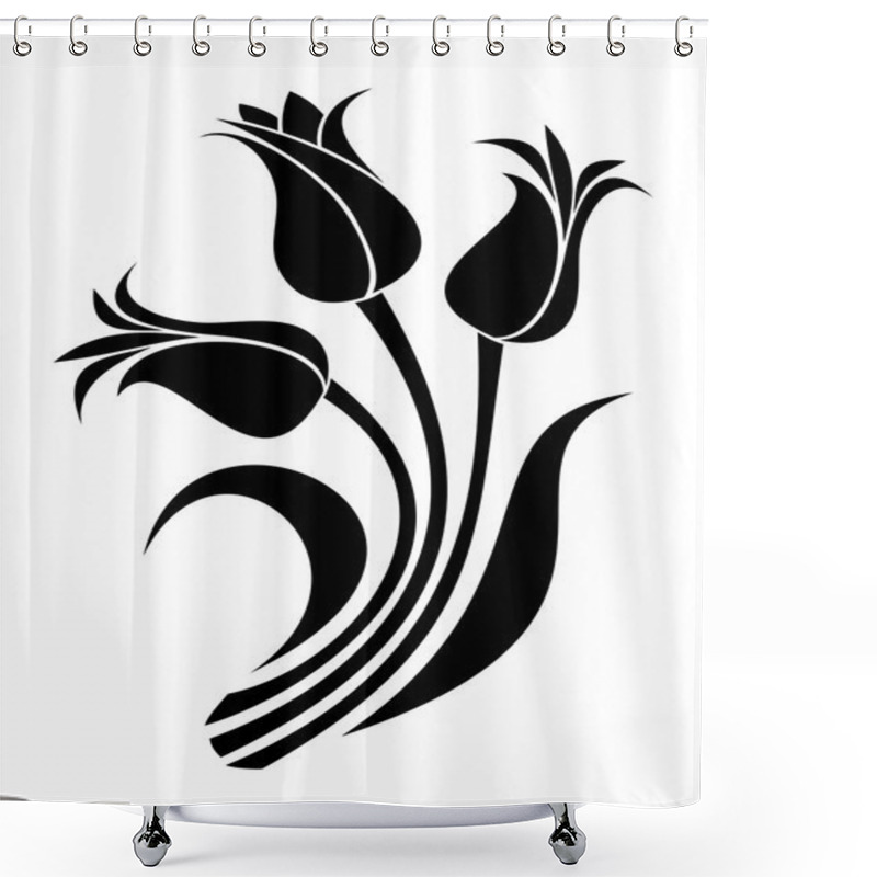 Personality  Black Silhouettes Of Tulips. Vector Illustration. Shower Curtains