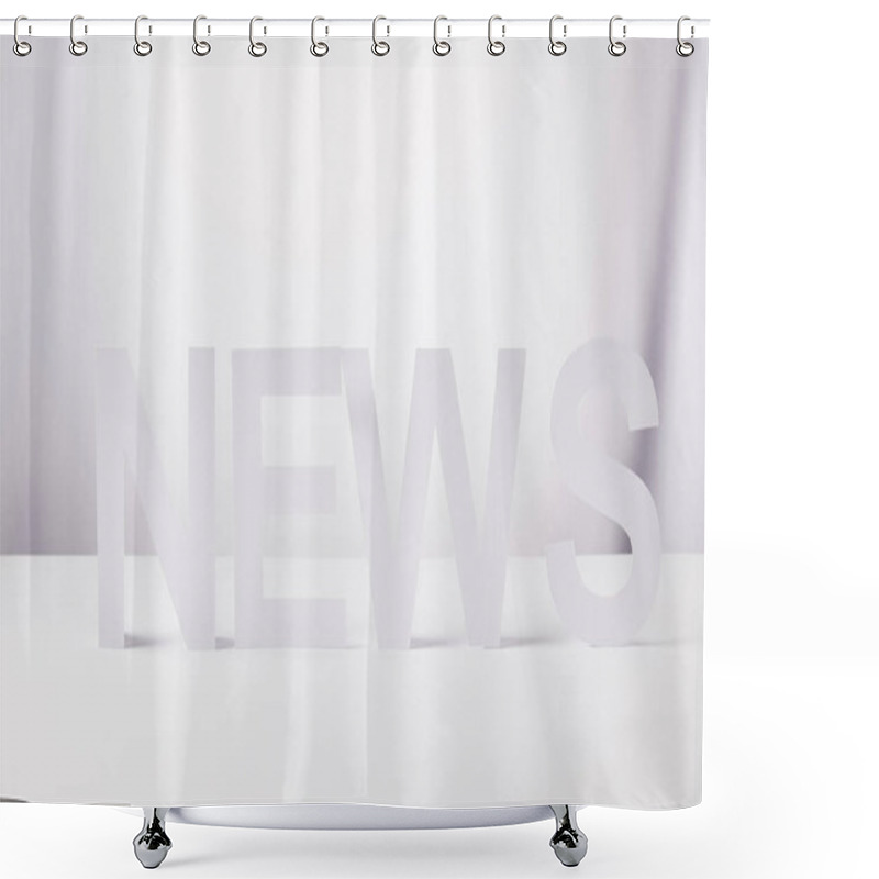 Personality  Minimalistic Word News Made Of Paper, On White Background Shower Curtains