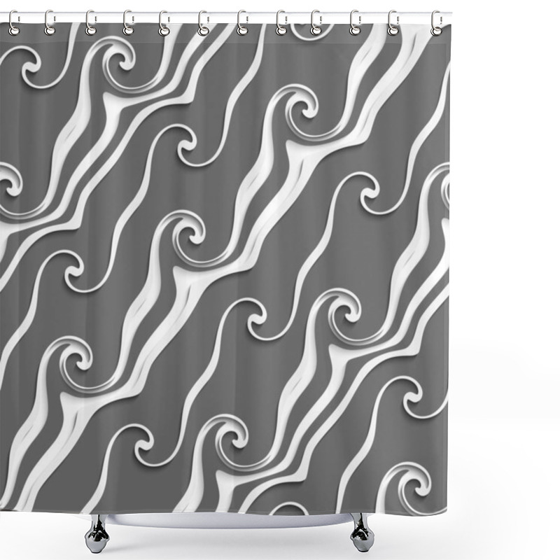 Personality  White And Gray Curved Lines And Swirls Seamless Shower Curtains