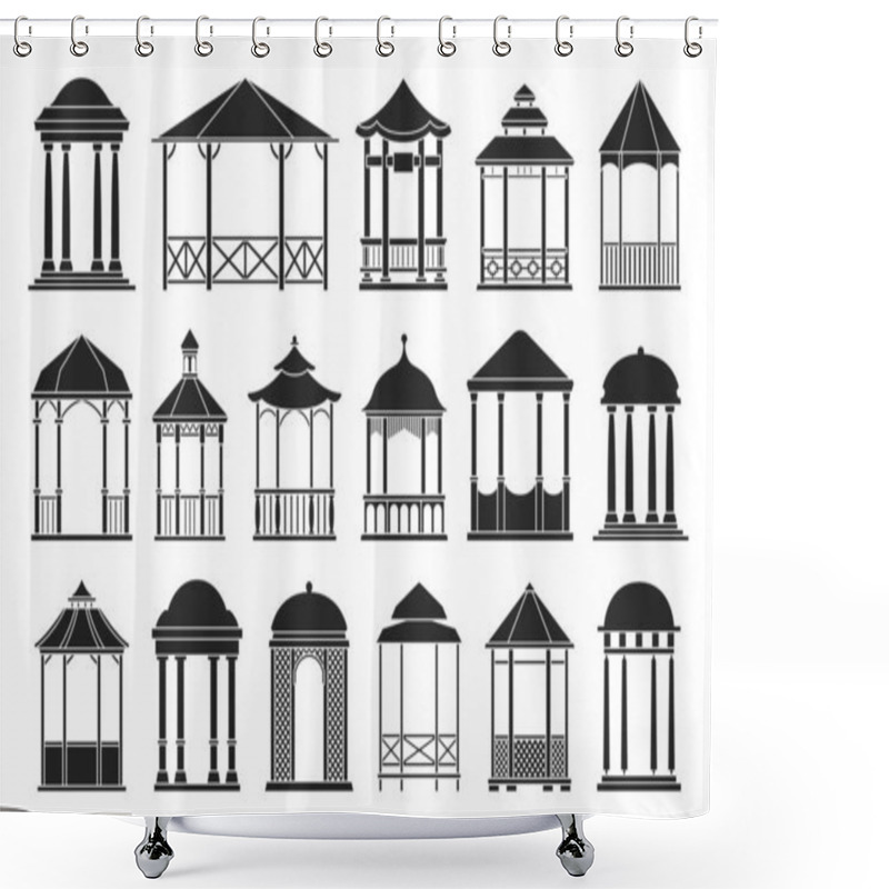 Personality  Gazebo Of Pergola Vector Black Set Icon. Isolated Black Set Icon Garden Bower.Vector Illustration Gazebo Of Pergola On White Background. Shower Curtains