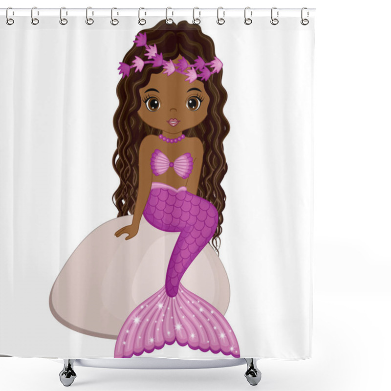 Personality  African American Cute Mermaid With Pink Fishtail Shower Curtains