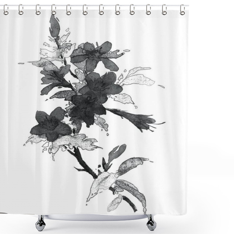 Personality  Flowers Drawing, Flower Pencil Drawn Sketch Over White Background Painting Shower Curtains