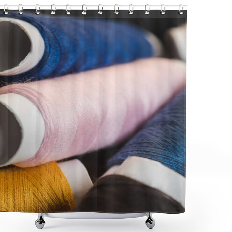 Personality  Close Up View Of Pink, Blue And Yellow Cotton Thread Coils Shower Curtains