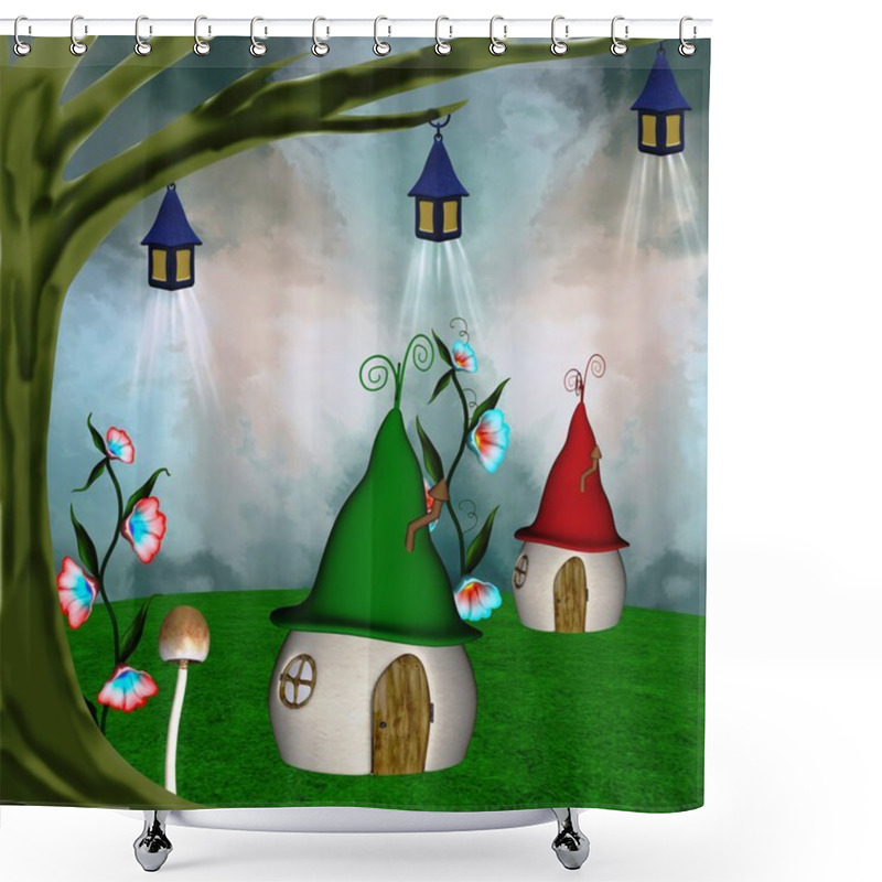 Personality  Elves Village Shower Curtains