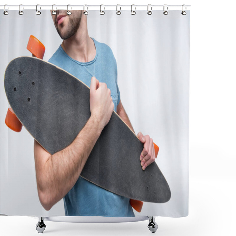 Personality  Young Man With Skateboard Shower Curtains