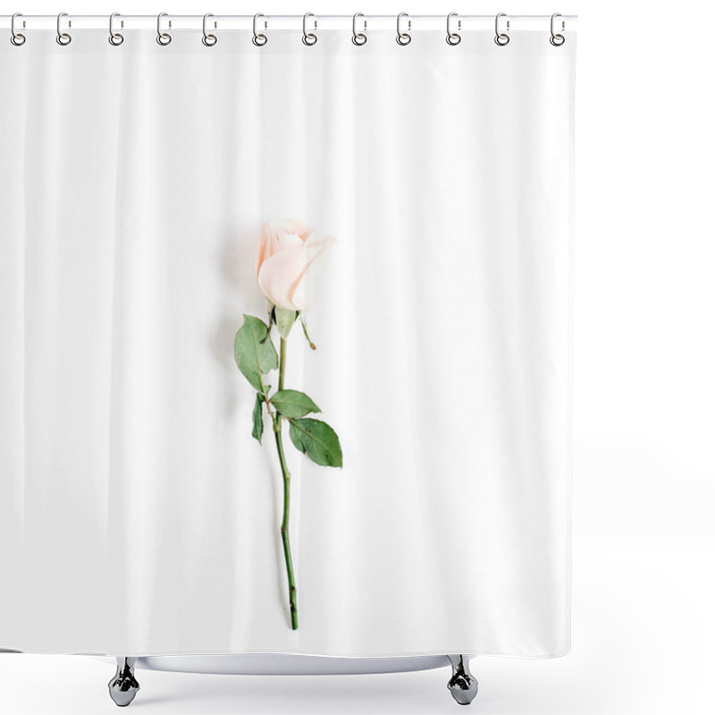 Personality  One Beige Rose On White Background Shower Curtains