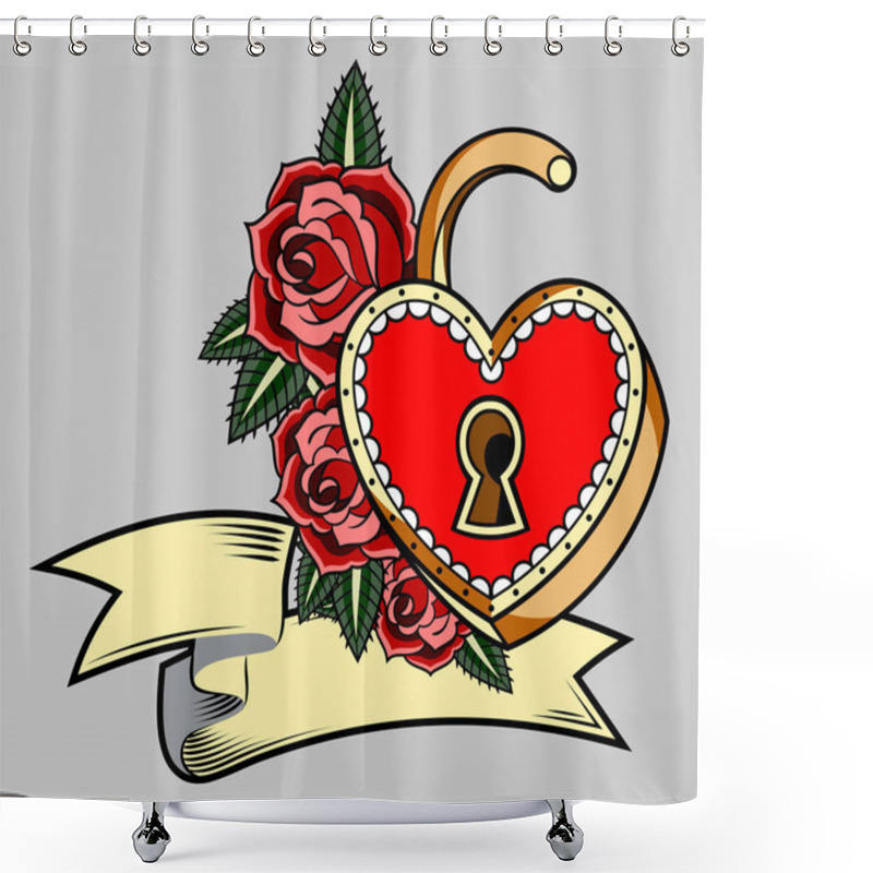 Personality  Hanging Lock In The Form Of A Heart. Old School Tattoo Style Shower Curtains