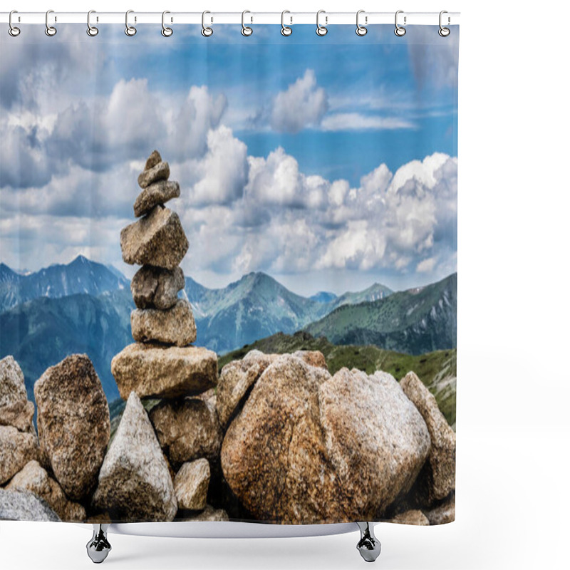 Personality  Stone Mound, High Tatras Mountains, Slovak Republic. Hiking Theme. Travel Destination. Shower Curtains