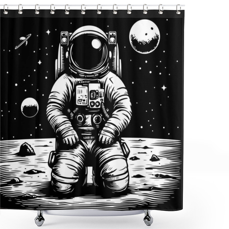 Personality  Astronaut Hand Drawn Illustration Vector Graphic Asset Shower Curtains