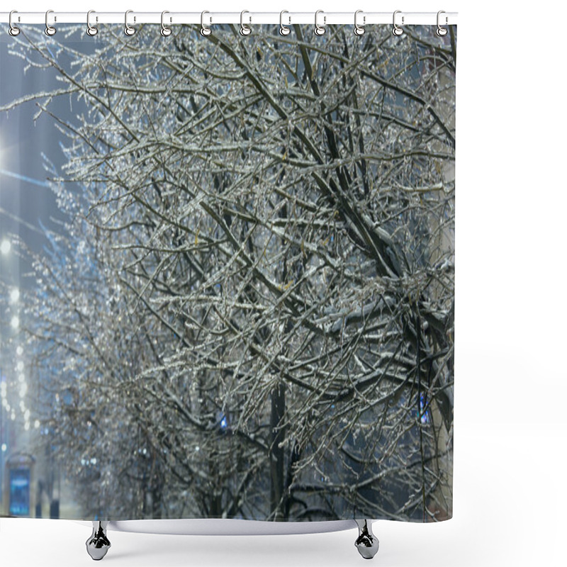 Personality  Ice-covered Trees In The Night City Street Shower Curtains