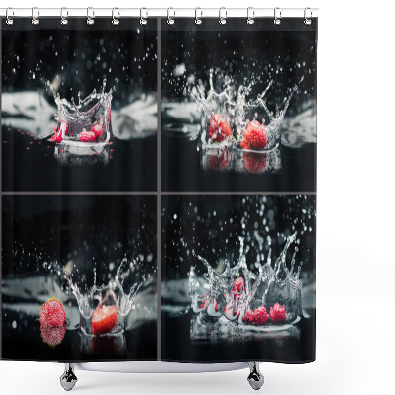 Personality  Raspberries And Strawberries Falling In Water Shower Curtains