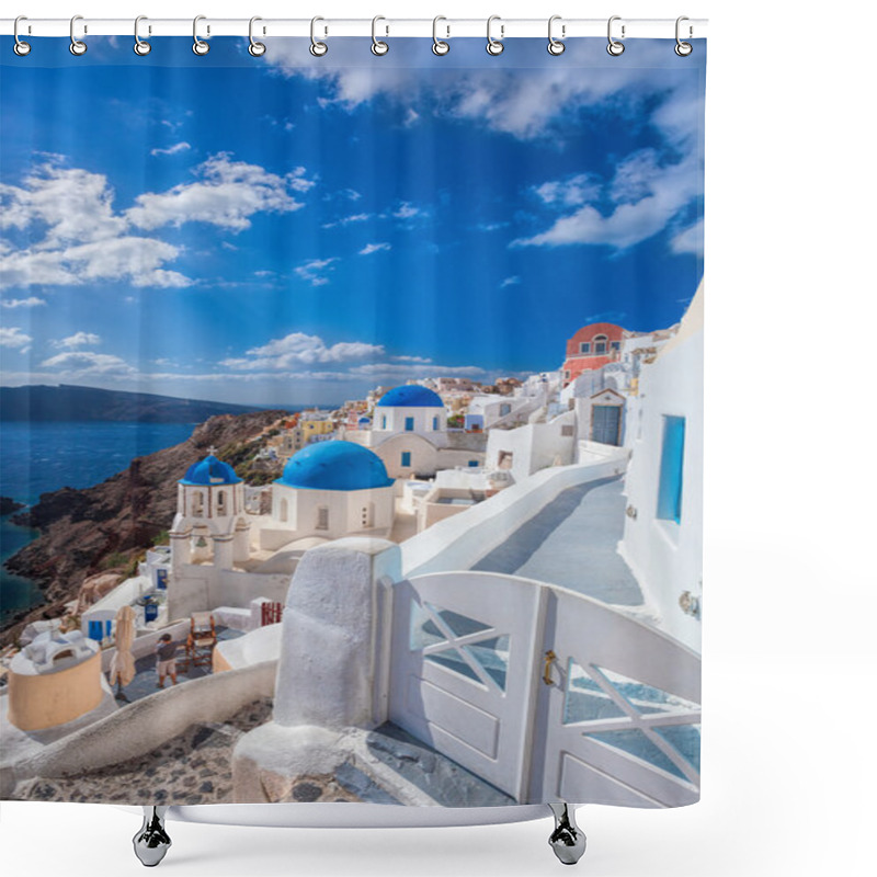 Personality  Oia Village On Santorini Island In Greece Shower Curtains