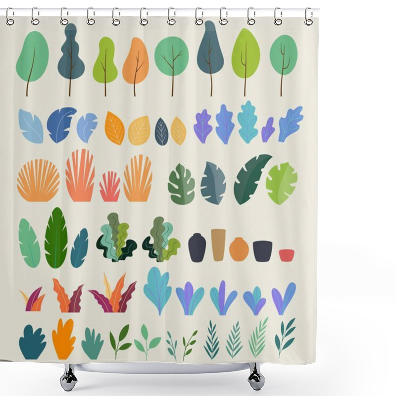 Personality  Vector Set Of Flat Illustrations Of Plants, Trees, Leaves, Branches, Bushes And Pots Shower Curtains