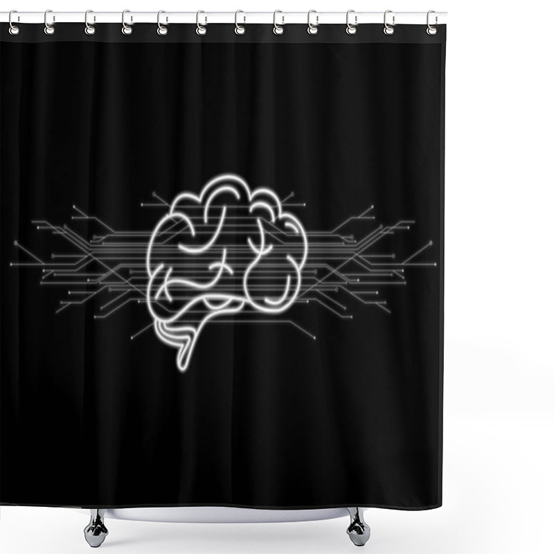 Personality  Machine Learning Concept. Illustration Of Brain And Circuit Board Pattern On Black Background Shower Curtains