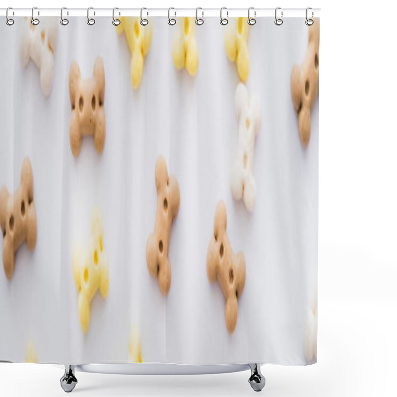 Personality  Top View Of Bone Shaped Cookies For Pet Isolated On White, Banner Shower Curtains