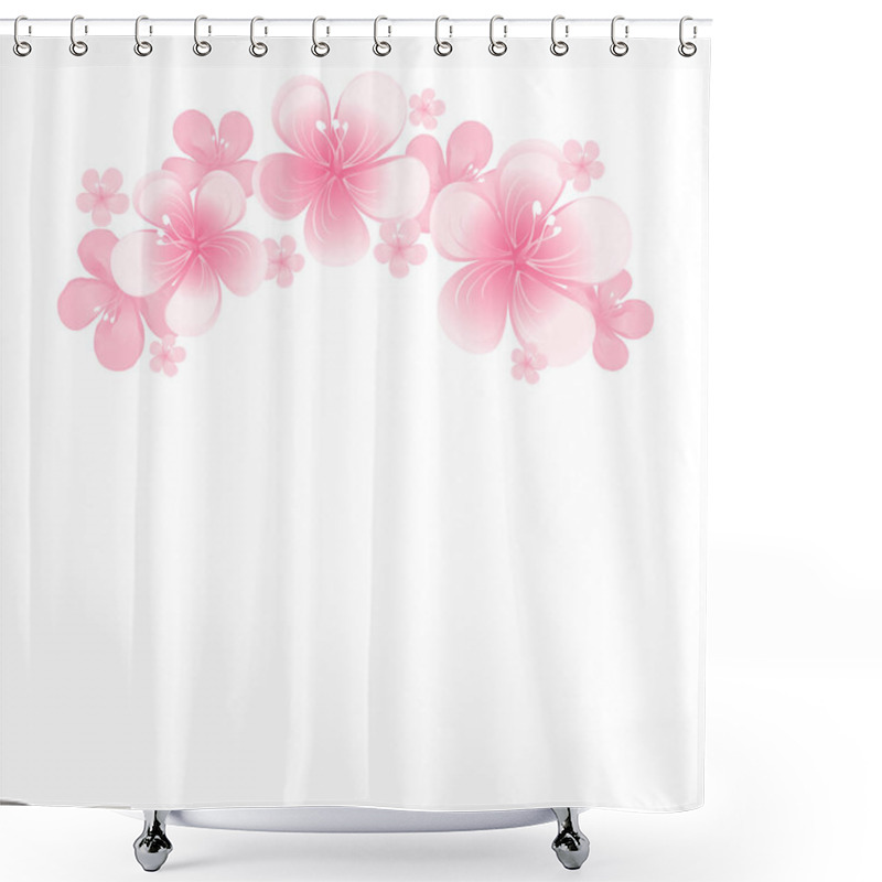 Personality  Light Pink Flowers Isolated On White Background. Frame. Apple-tree Flowers. Cherry Blossom. Vector EPS 10 Cmyk Shower Curtains