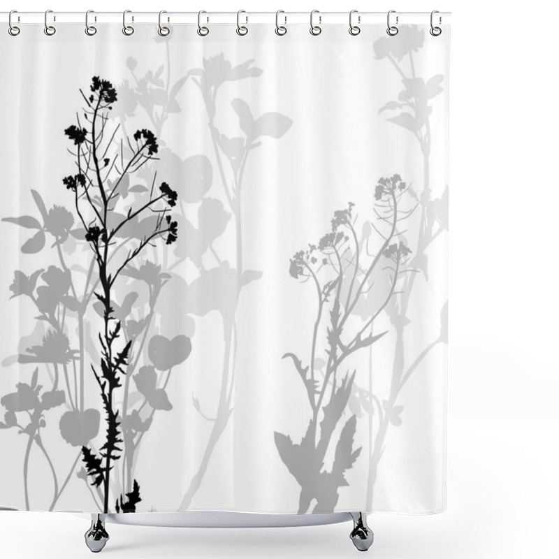 Personality  Silhouette Of Herbs And Flowers Shower Curtains