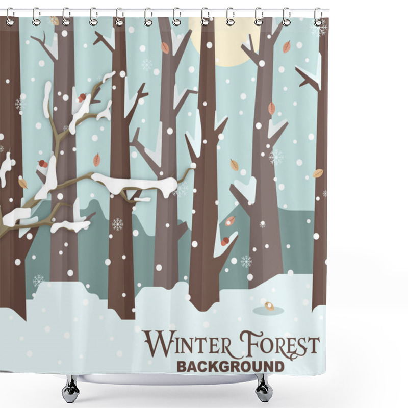 Personality  Winter Forest Background Snow Tree Vector Image Shower Curtains