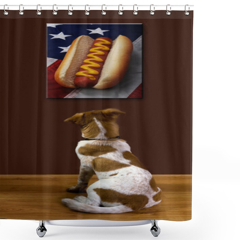 Personality  Puppy And The Hot Dog. Shower Curtains