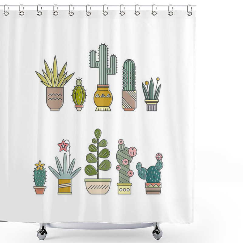 Personality  Succulents And Cactuses In Pots Shower Curtains