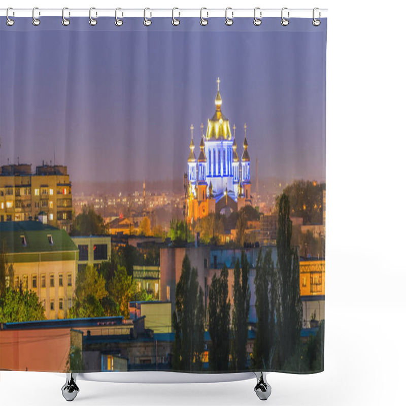 Personality  The Evening View Of The Pokrovsky Cathedral Of The City Of Rivne, Ukraine Is A Wonderful Pearl Of Temple Architecture, Which Has Become A Real Embodiment Of The Very Essence Of The Ukrainian Soul. Shower Curtains