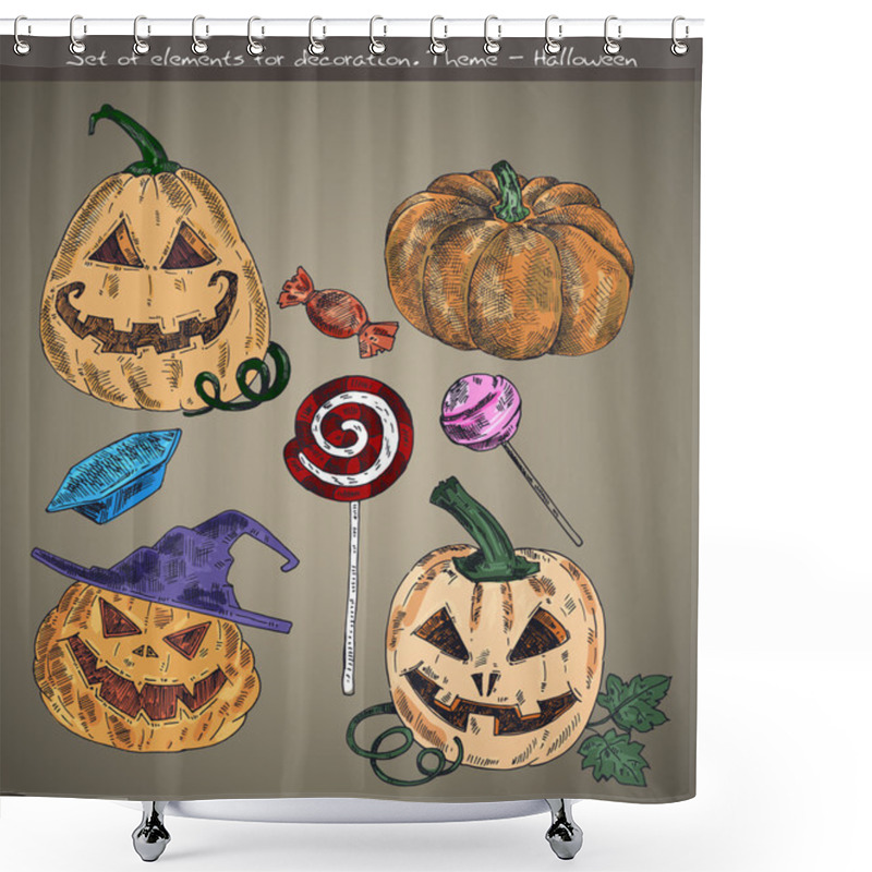 Personality  Set Of Elements For Decoration. Theme - Halloween Shower Curtains