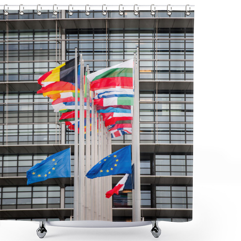 Personality  European Union Flags And France Flag Flies At Half-mast Shower Curtains