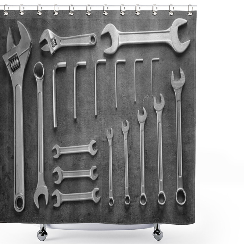 Personality  Set Of Combination Wrenches On Gray Background Shower Curtains