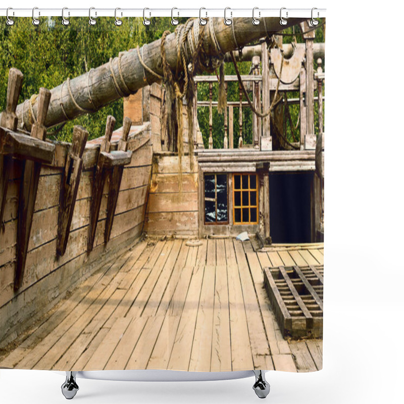 Personality  Deck Of The Old Wooden Ship. Old Desert Piracy Ship. Interior Of The Sailing Wooden Vessel. Shower Curtains