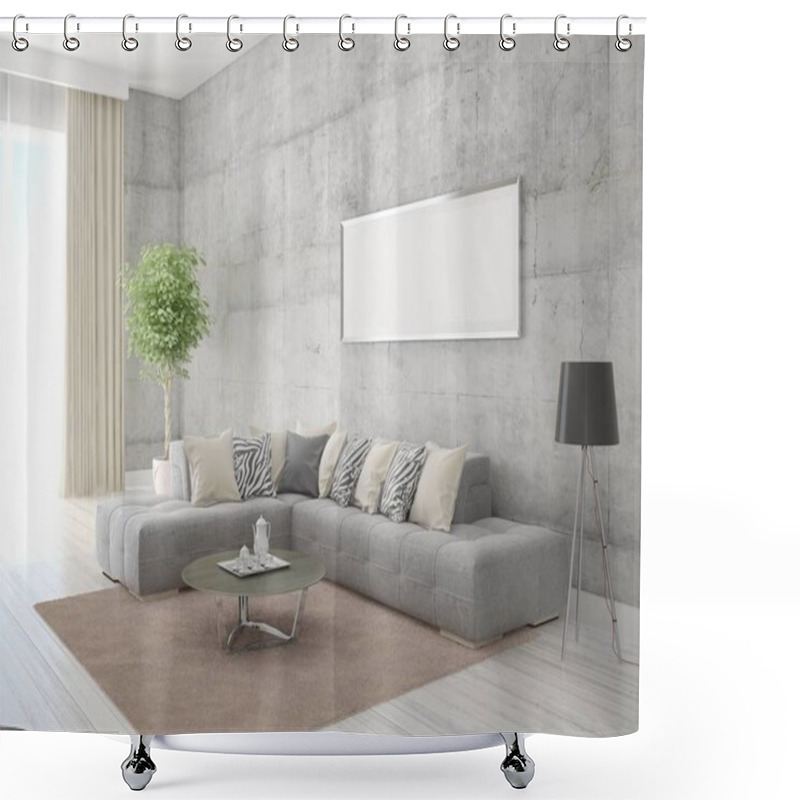 Personality  Interer Mock Up With A Stylish Corner Sofa. Shower Curtains