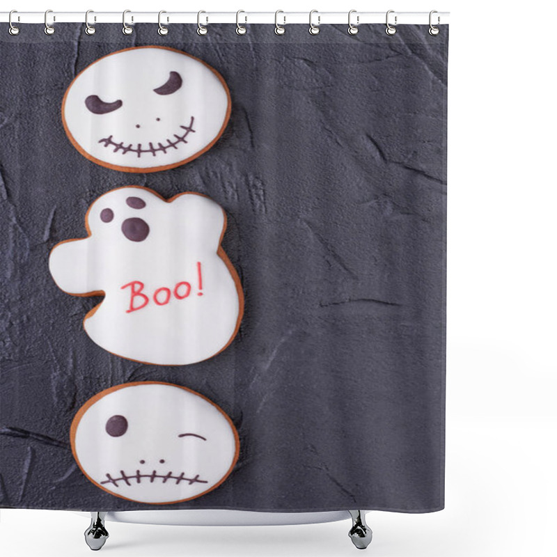 Personality  Border From White Halloween Gingerbread Cookies. Shower Curtains