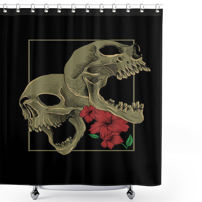 Personality  Skull With Flower Artwork Illustration Shower Curtains