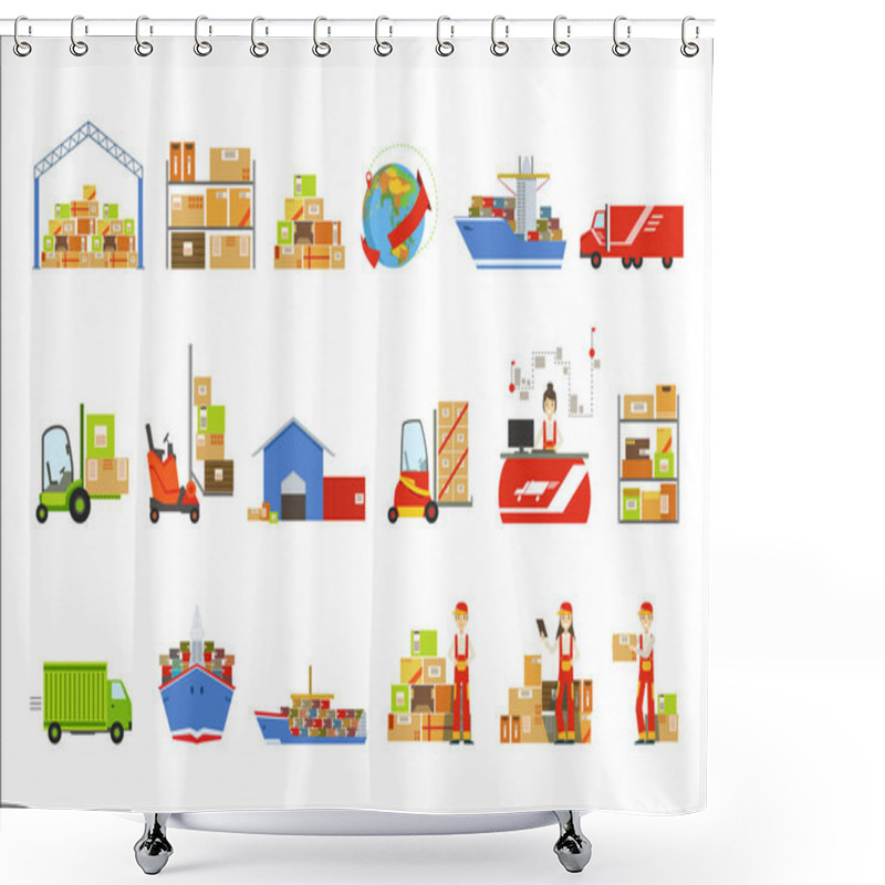 Personality  Logistics And Delivery Related Set Of Objects Shower Curtains