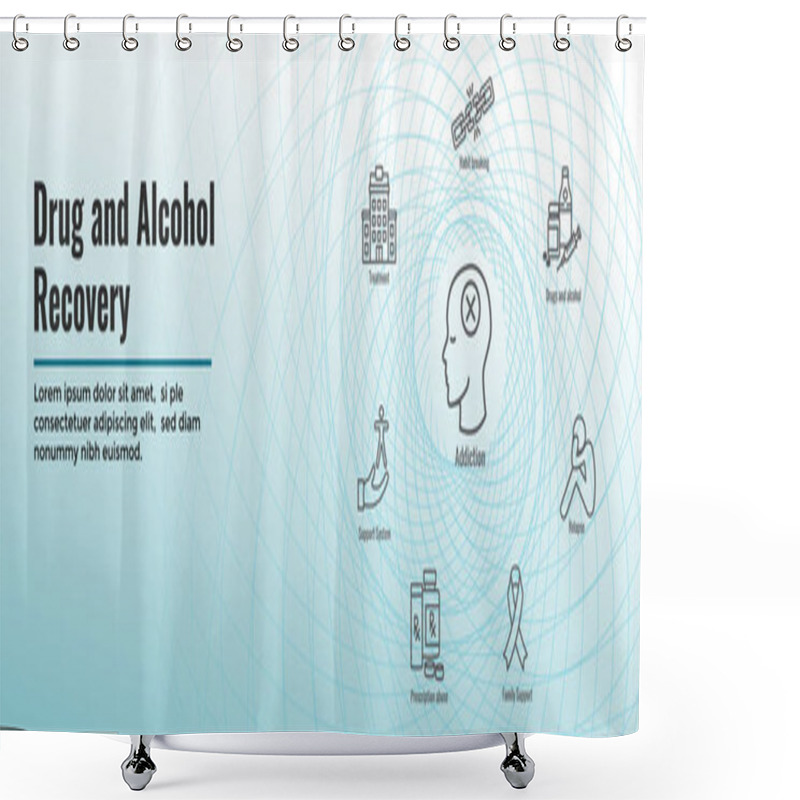 Personality  Drug And Alcohol Dependency Icon Set & Web Header Banner Shower Curtains