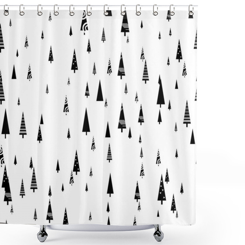 Personality  Scandinavian Seamless Interior Pattern With Fir-tree. Geometric Abstract Background  Shower Curtains