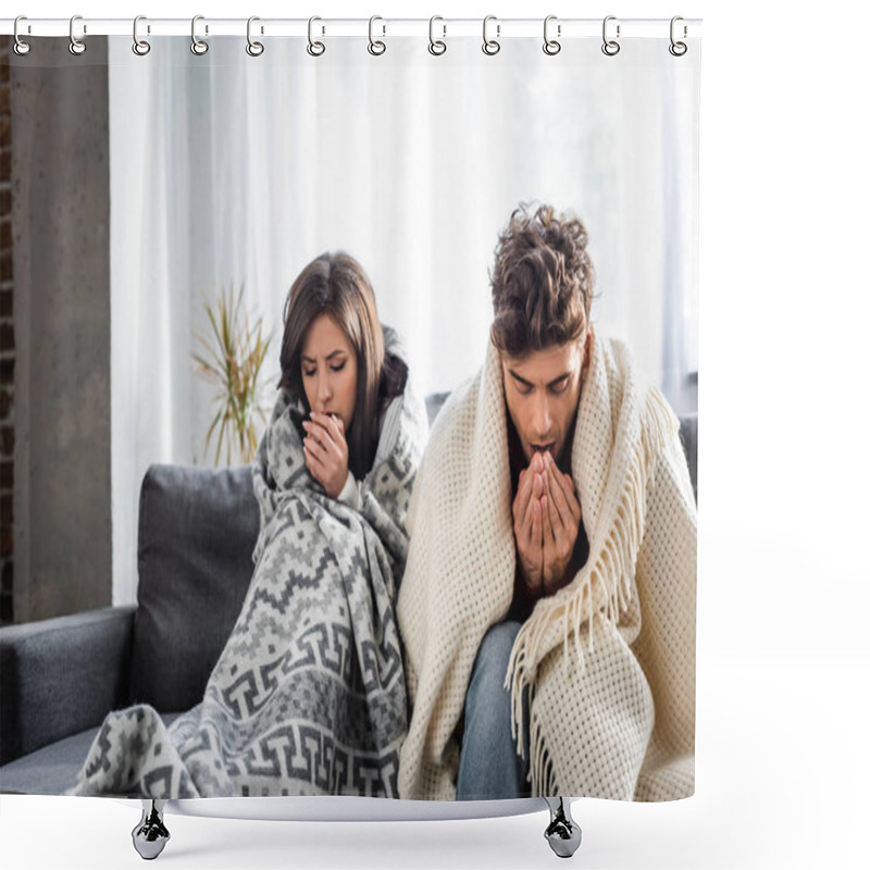 Personality  Attractive Girlfriend And Boyfriend Covered With Blankest And Warming Up Hands  Shower Curtains