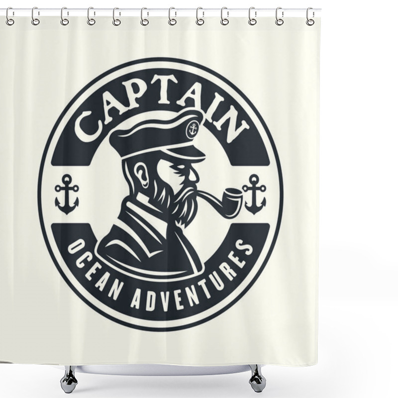 Personality  Captain Smoke Pipe Vector Round Emblem, Badge Or Label On Light Background Shower Curtains