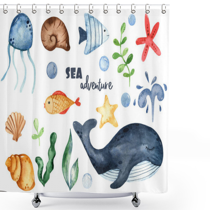 Personality  Children Sailors On The Sea Landscape, Ships On A White Background. Watercolor Seamless Pattern Shower Curtains