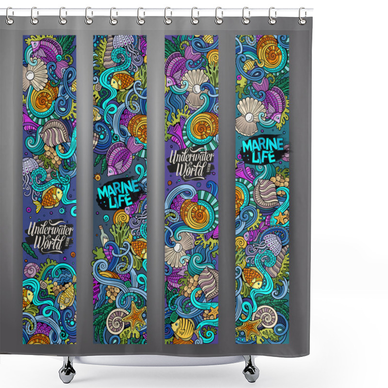 Personality  Cartoon Vector Hand-drawn Underwater Life Banners Shower Curtains