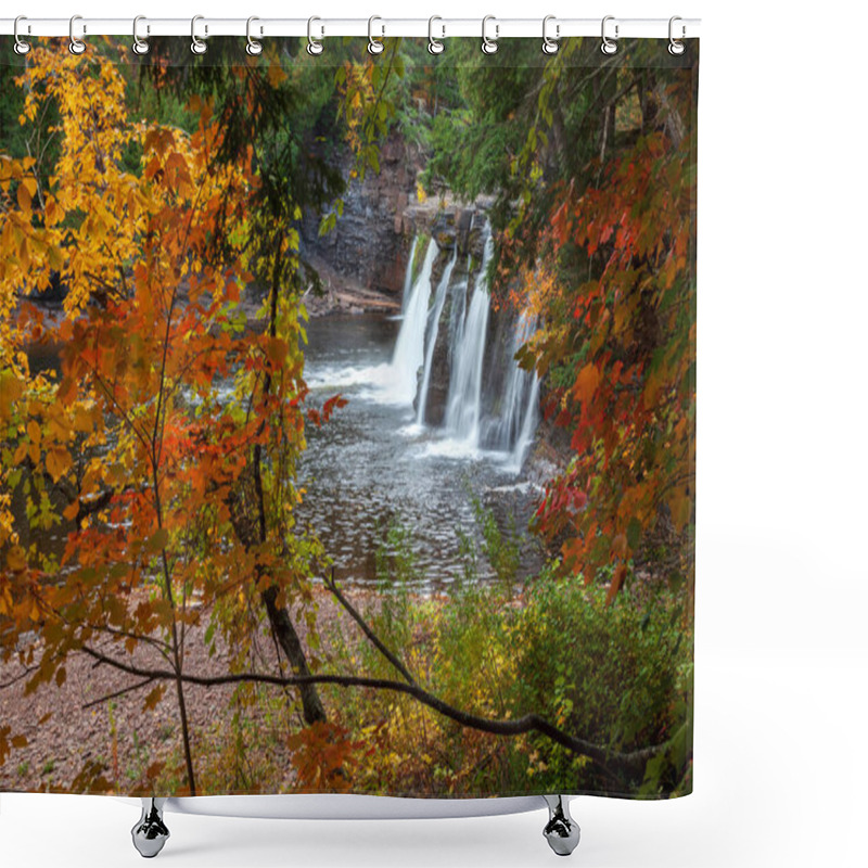 Personality  Manabezho Falls On The Presque Isle River In Porcupine Mountains State Park Michigan During Autumn Shower Curtains