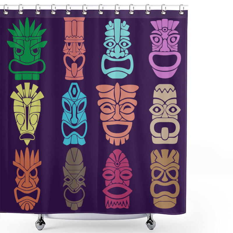 Personality  Wallpaper From A Set Of Twelve Pagan Masks. The Faces Of Various Gods, Spirits, And Other Mystical Beings. Vector Illustration. Shower Curtains