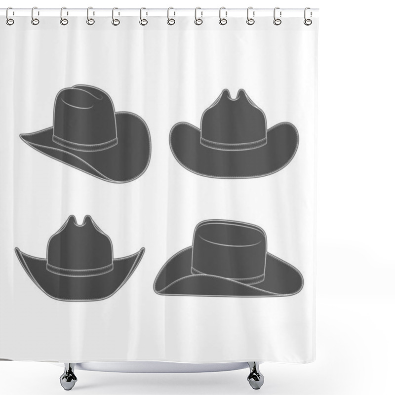 Personality  Set Of Black And White Illustrations With Cowboy Hat. Isolated Vector Objects On A White Background. Shower Curtains