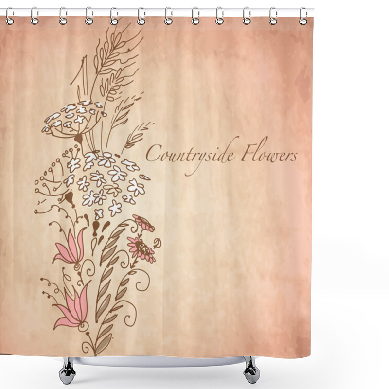 Personality  Countryside Flowers, Greeting Card With Hand Drawn Flowers Shower Curtains