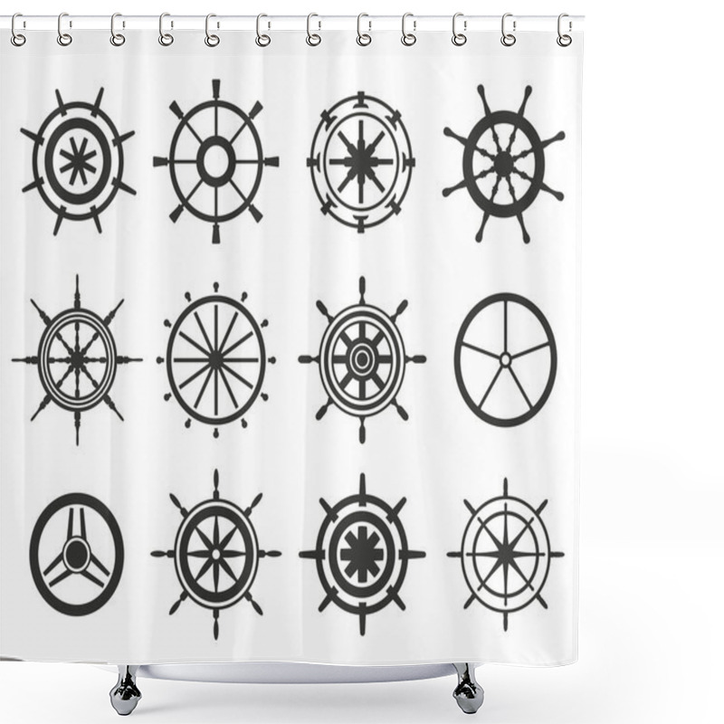 Personality  Vector Rudder Flat Icons Set Shower Curtains