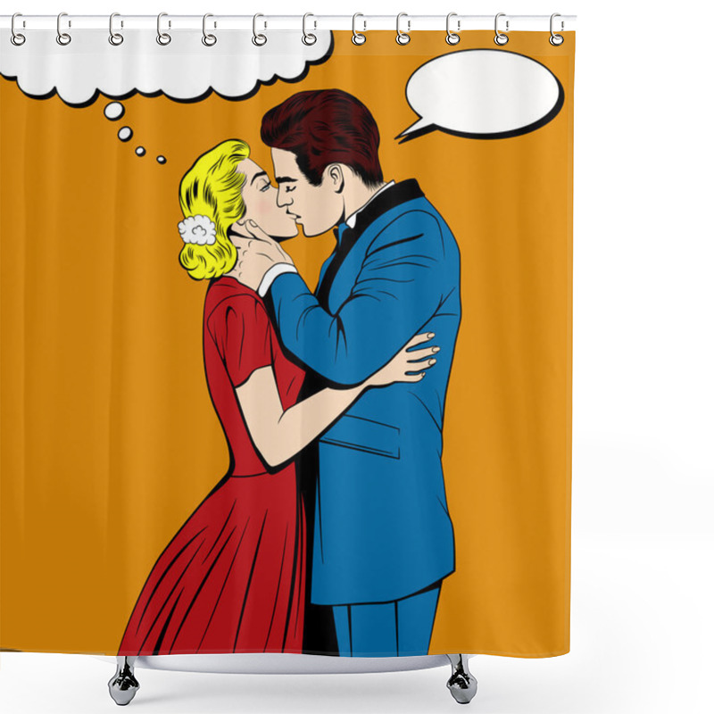 Personality  Vector Kissing Couple In The Pop Art Comics Style Shower Curtains