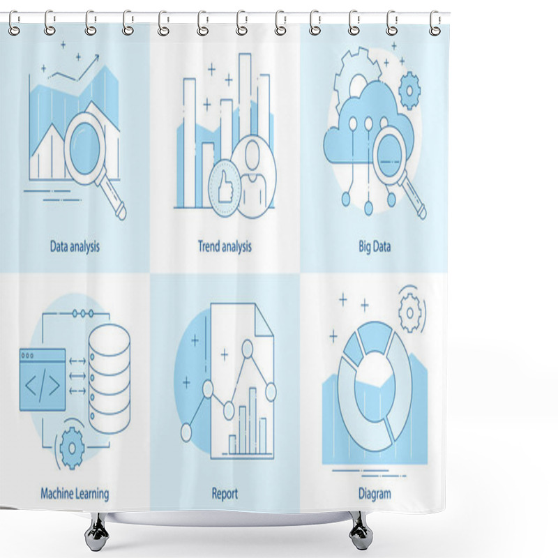 Personality  Modern Thin Line Design For Analysis, Machine Learning Website Icons. Vector Illustration Concept For Business Analysis, Market Research, Product Testing, Data Analysis. Report With Diagram, Chart. Shower Curtains