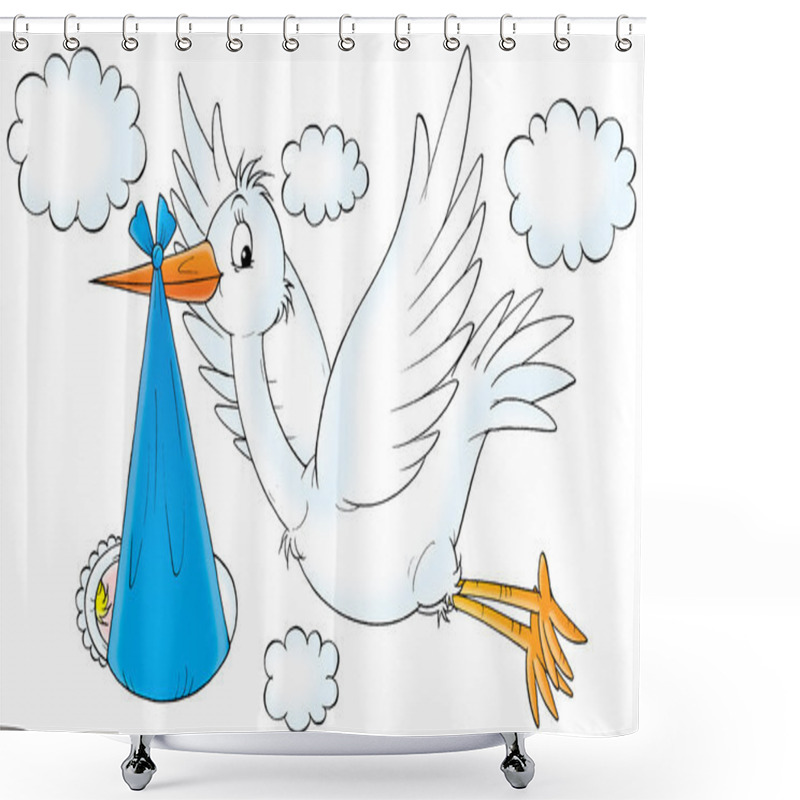 Personality  Flying White Stork Bird Shower Curtains