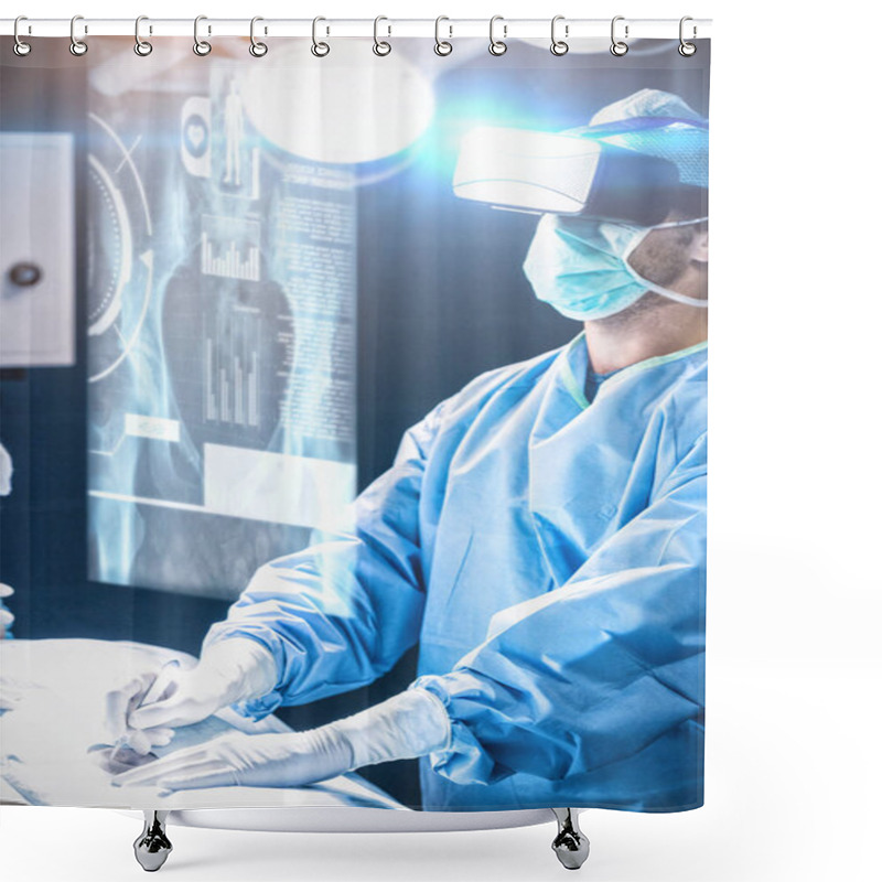 Personality  Surgeon Performing Operation With Medical Interface  Shower Curtains