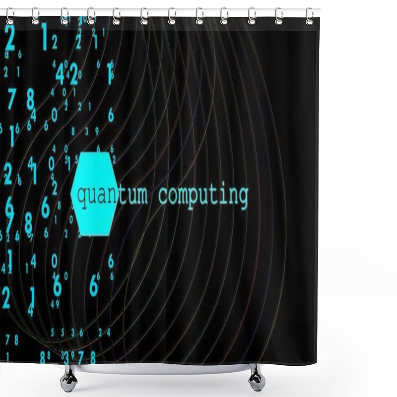 Personality  Illustration Is Referring To New Technologies And Technological Innovation. Dark Background With Random Numbers And Curved Lines. Quantum Computing, Based On Cubits, New Algorithms. Speed Computation. Shower Curtains