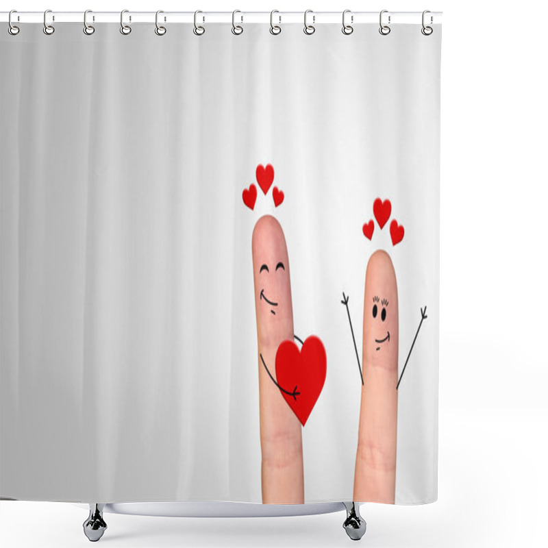 Personality  Happy Finger Couple In Love Celebrating Valentine Day Shower Curtains